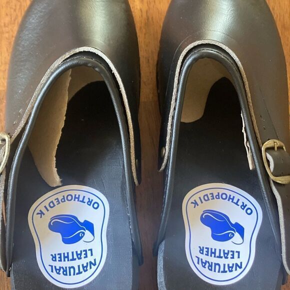Orthopedik natural leather wooden clog blk size 41 new in packaging - Picture 2 of 5